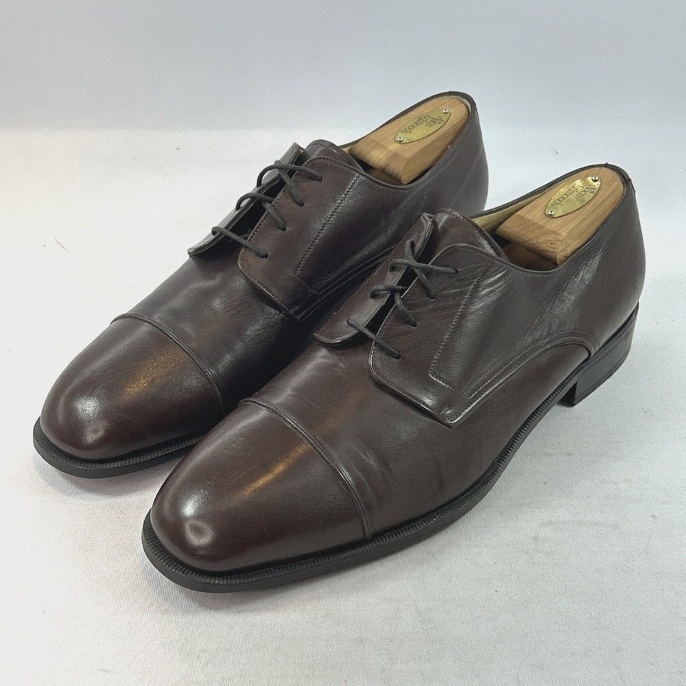 Principe Derby Shoes Men's Size 13D Brown Italian Leather Cap Toe Dress Loafers